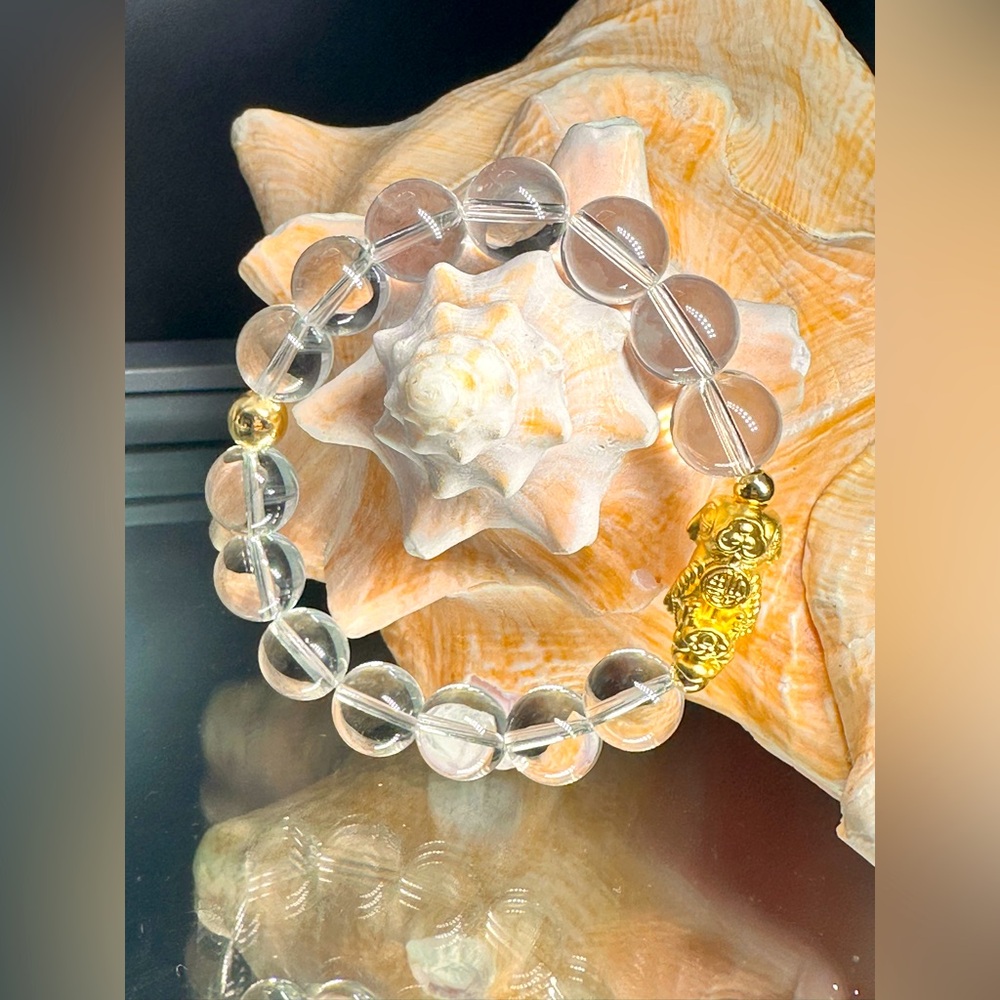 QUARTZ + PIXIU NATURAL STONES  BRACELET size 7”